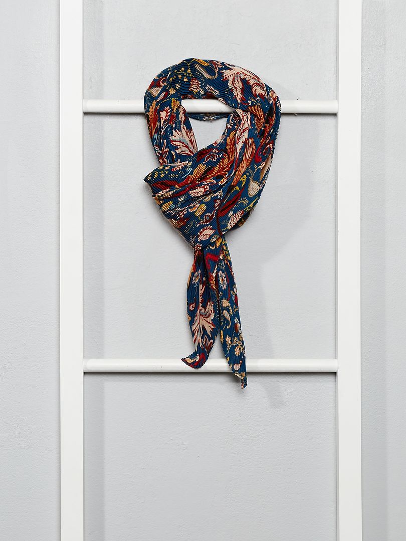 Très grand foulard carré, motifs vintage 80's, jaune gris marron - Un grand marché