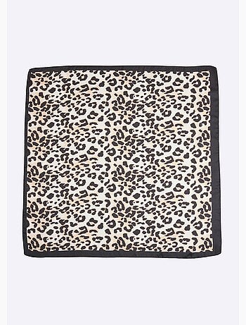 Foulard carré satin, imprimé léopard