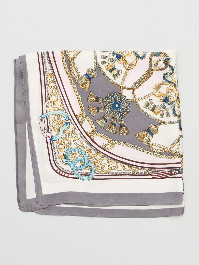 Violet Floral imprimé petit carré soie foulard fem... - Grandado