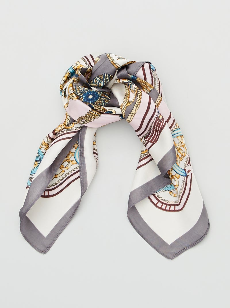 Foulard carrée imprimé arabesque gris/rose - Kiabi