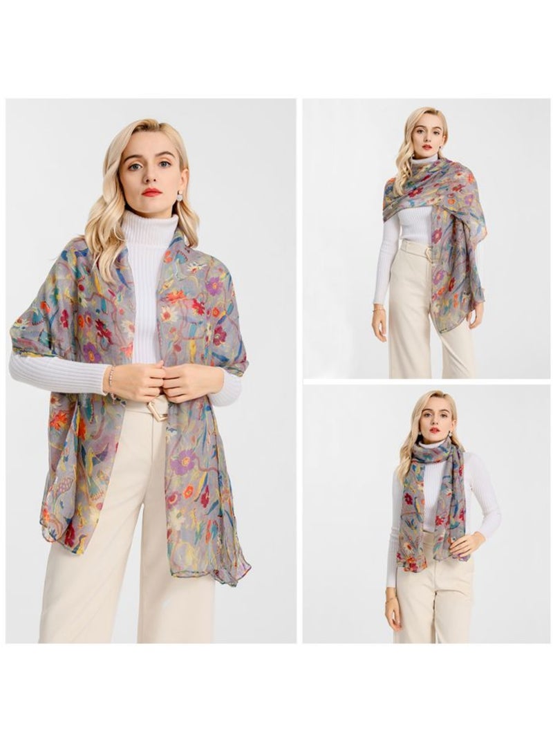 Foulard écharpe à imprimé floral - ultra-léger et respirant - miss lulu Gris - Kiabi