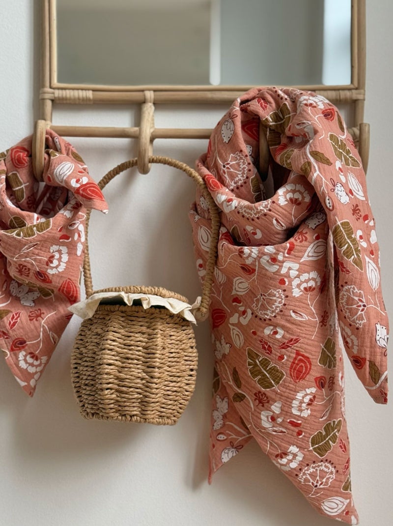 Foulard en gaze de coton Mindanao 50 x 50 cm Rose - Kiabi