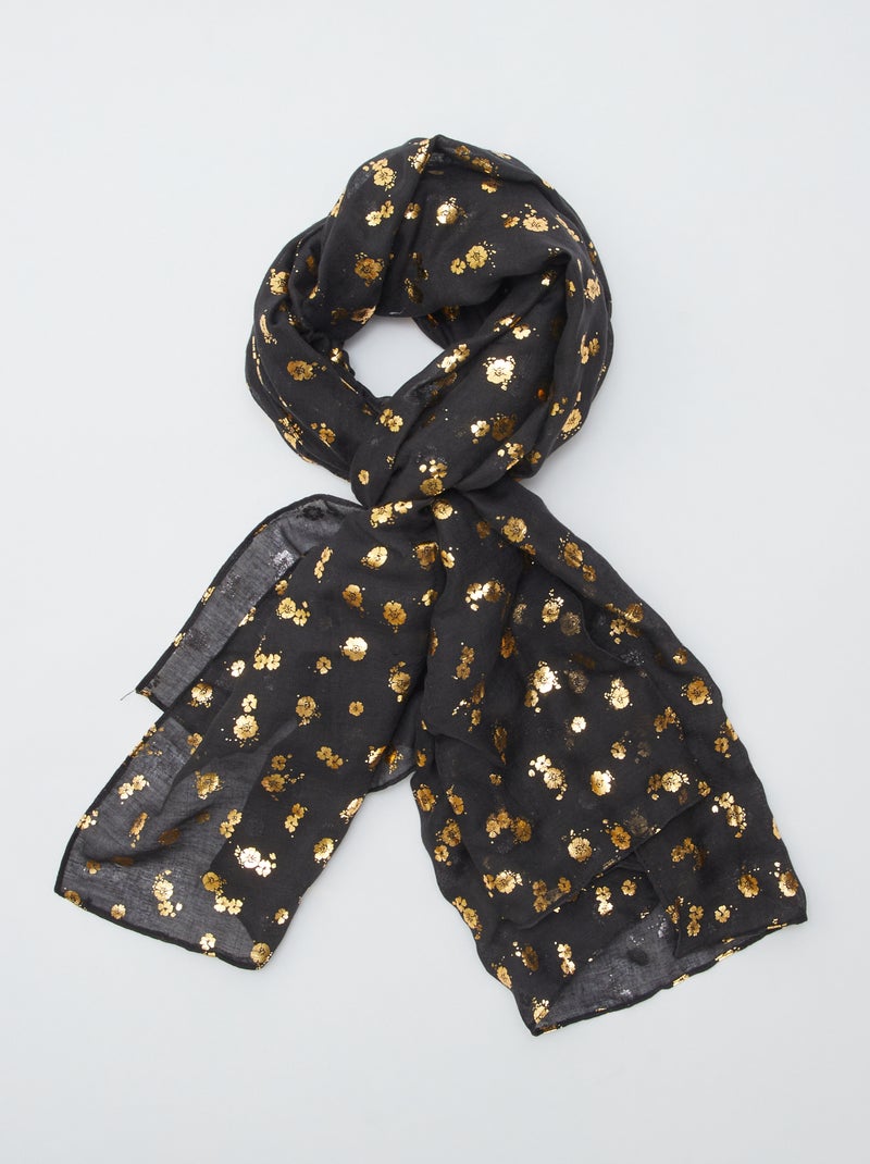 Foulard en voile 'fleuri' noir - Kiabi