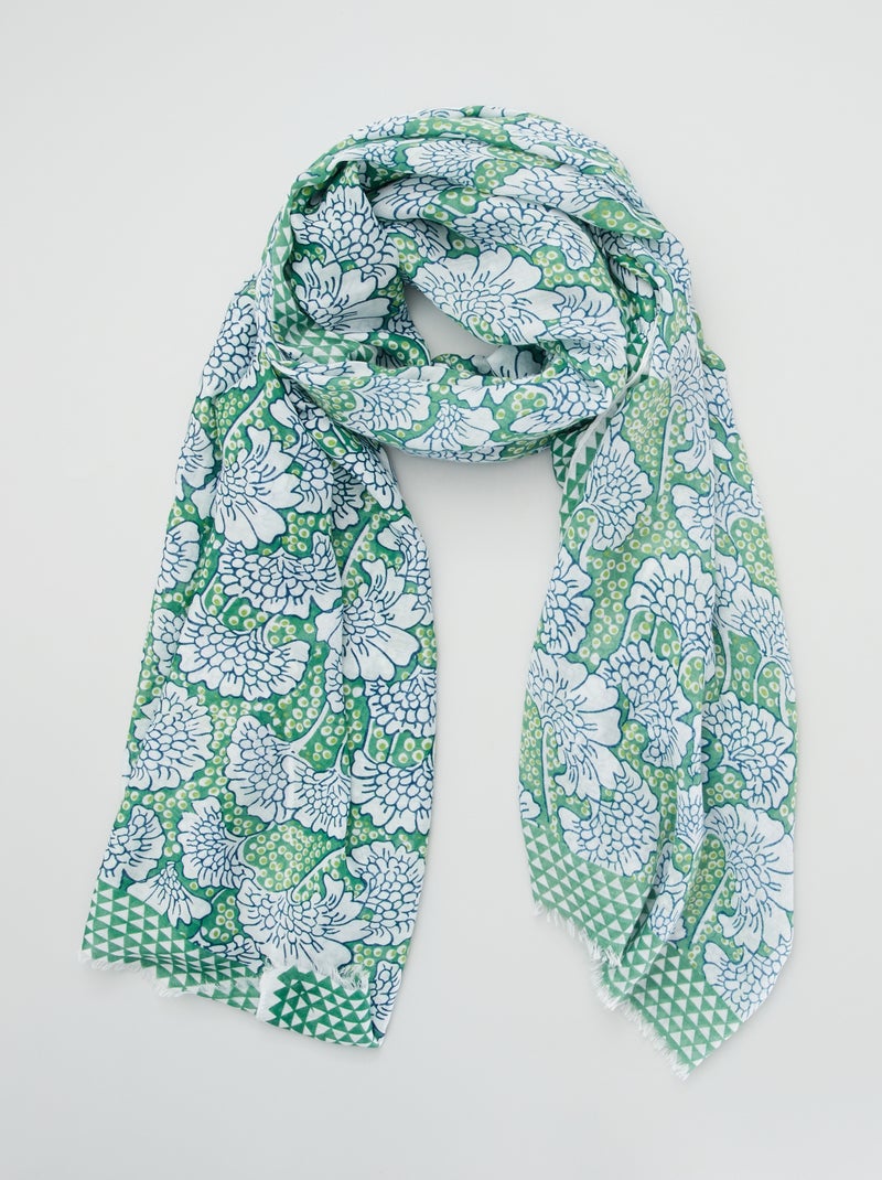 Foulard en voile imprimé fleuri Vert - Kiabi