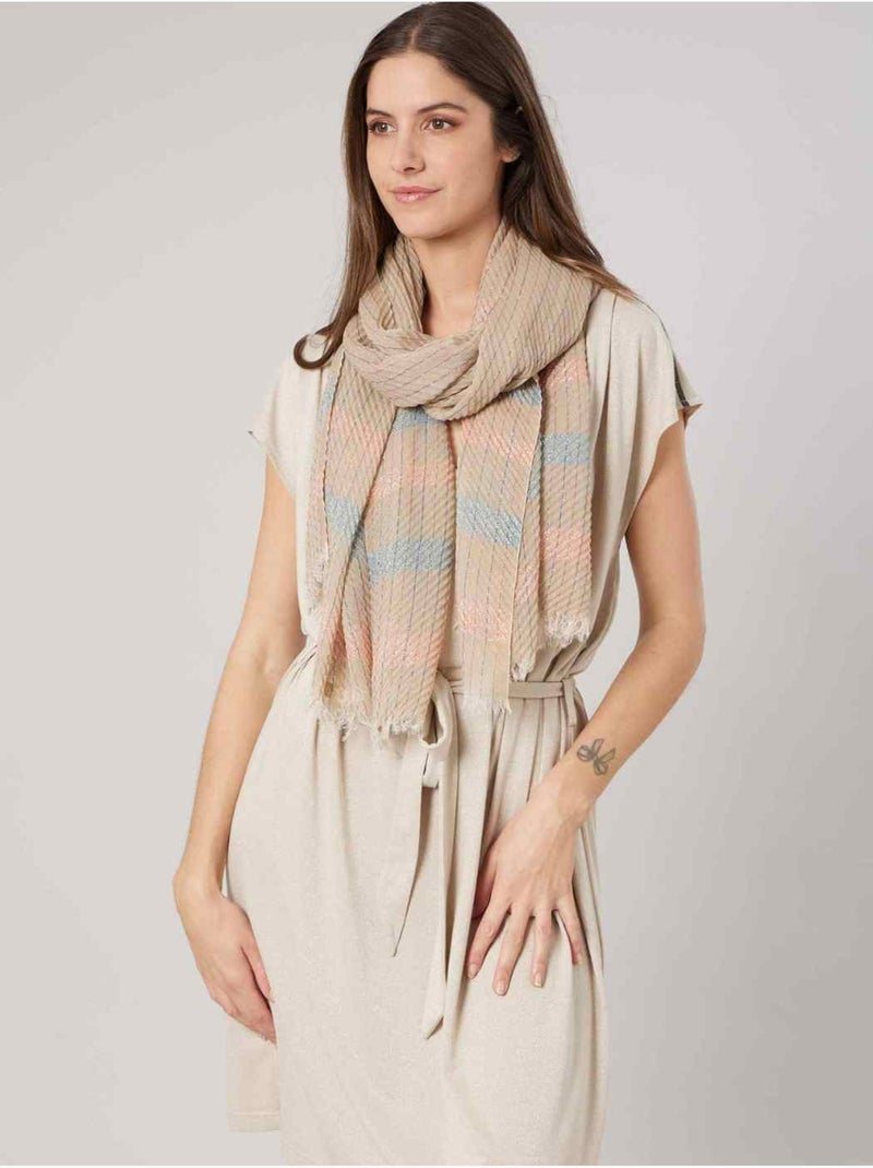 Foulard femme à rayures texturé 'Deeluxe' Gris taupe - Kiabi
