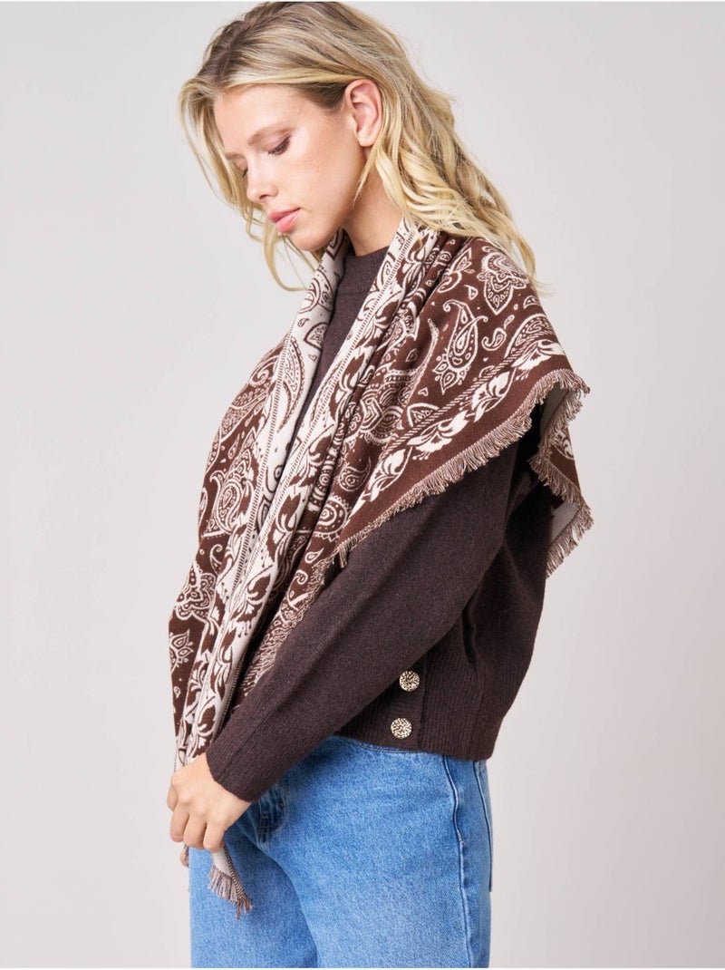 Foulard femme avec franges imprimé 'deeluxe' Marron clair - Kiabi