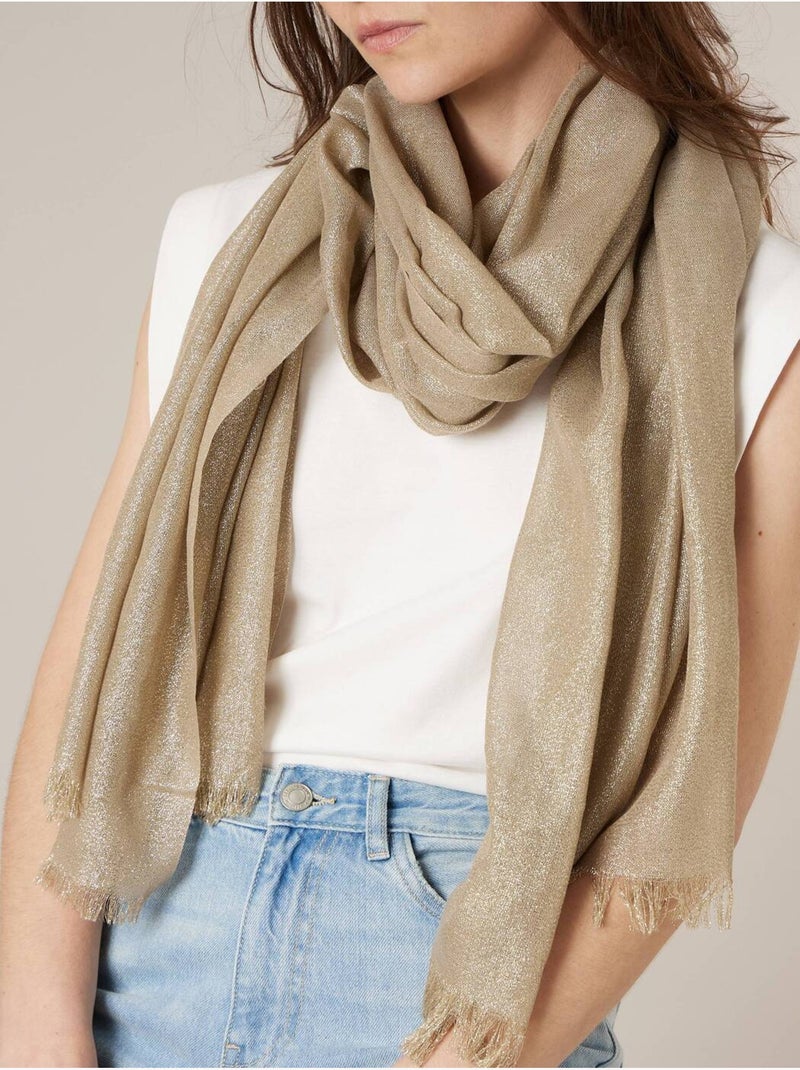 Foulard femme uni finition brillante 'Deeluxe' Beige - Kiabi