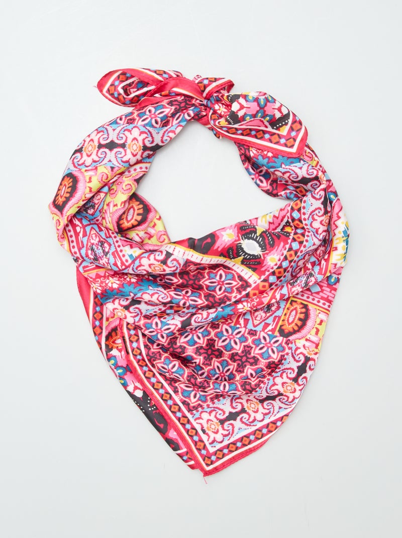 Foulard imprimé effet satiné Rose - Kiabi