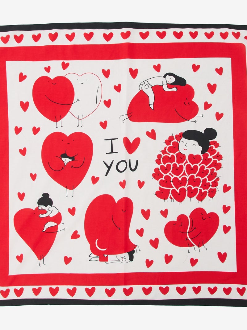 Foulard imprimé fantaisie (100x100 cm)  'Agathe Sorlet x Kiabi' - Saint-Valentin Blanc - Kiabi