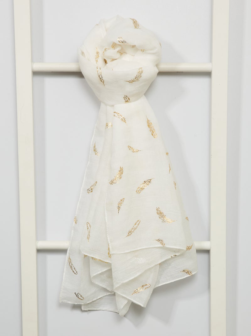 Foulard imprimé 'plume' blanc - Kiabi