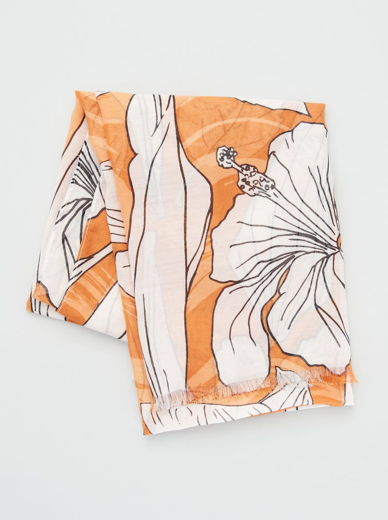 Foulard long 'fleuri' Orange - Kiabi