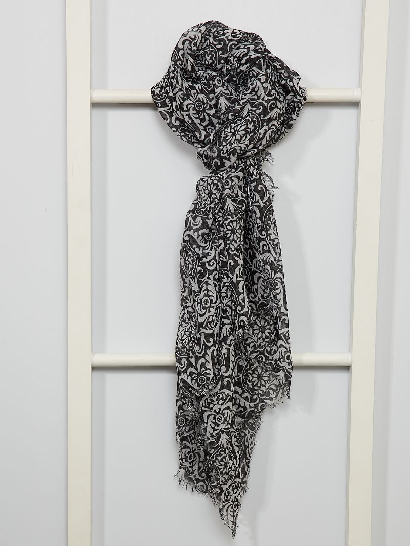Foulard motif 'arabesque' noir/blanc - Kiabi