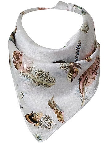 Foulard polysatin motif plumes