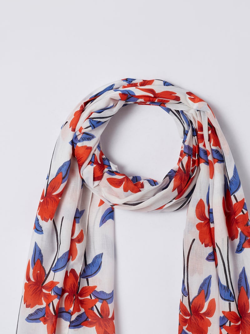 Foulard pur coton imprimé floral - Damart Blanc Ecru - Kiabi