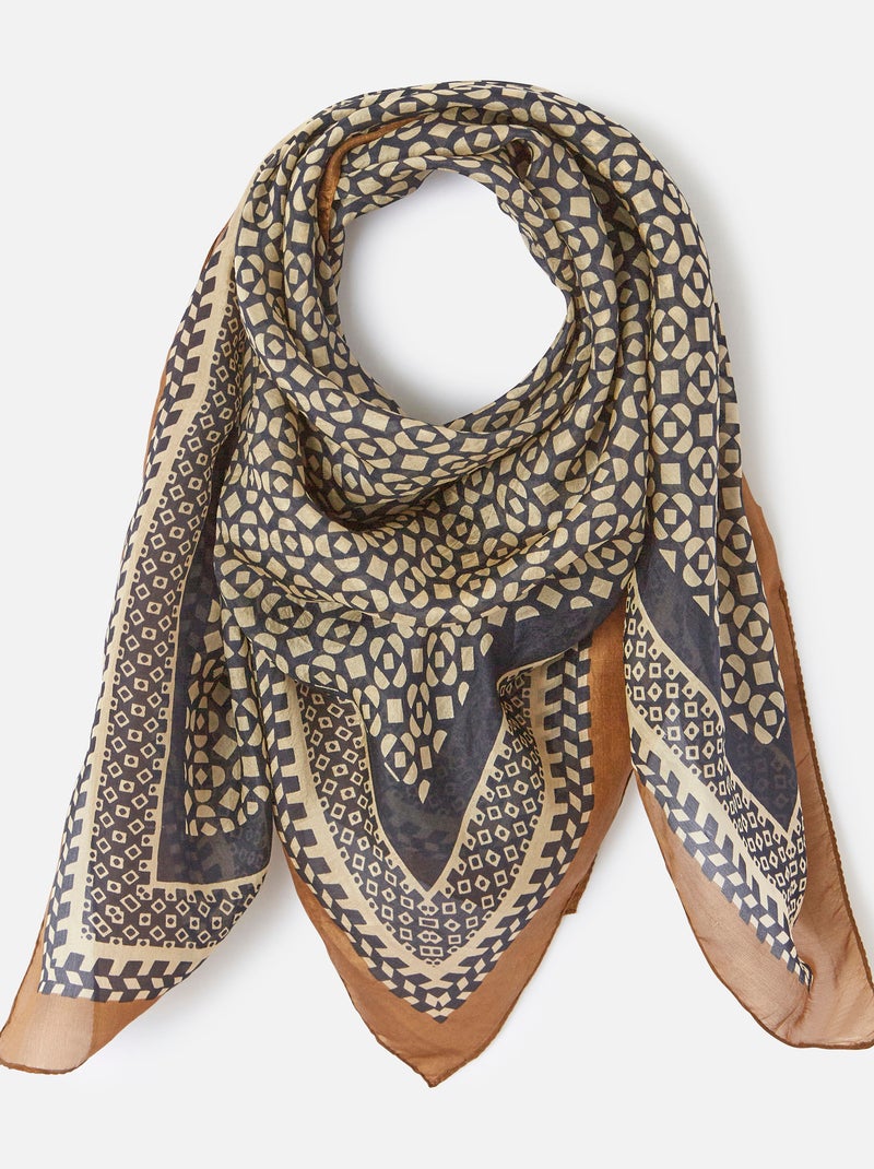 Foulard pure soie imprimé - Damart Marron - Kiabi
