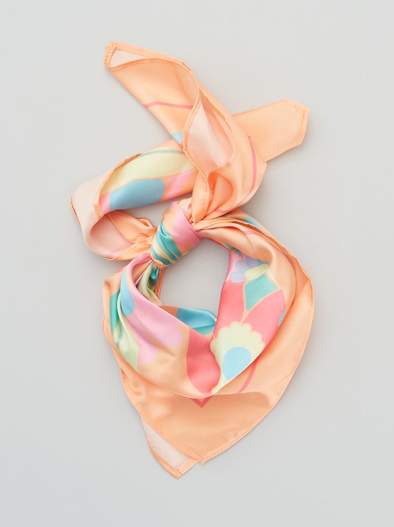 Foulard satiné 'fleuri' Bleu - Kiabi