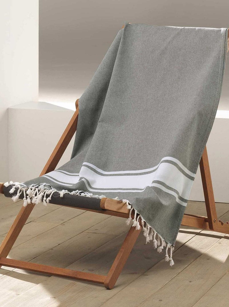 Fouta à franges 100x200 cm Filoti kaki coton Vert - Kiabi