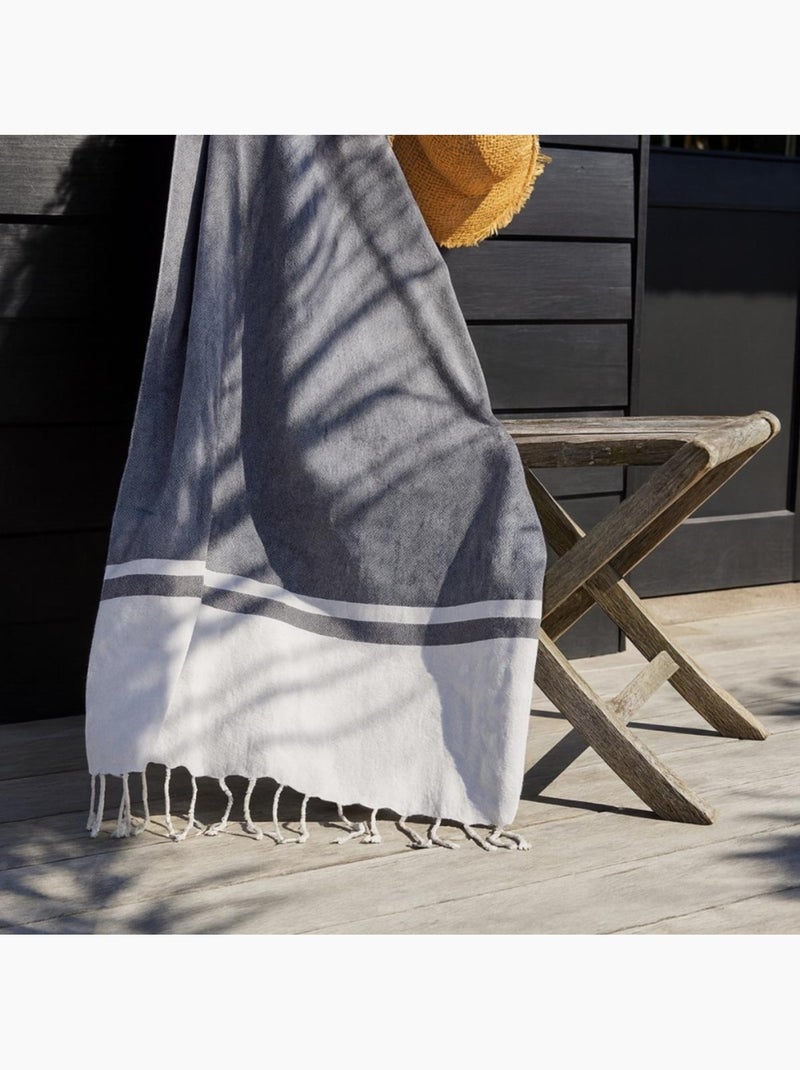 Fouta à franges 90x180cm Gris - Kiabi