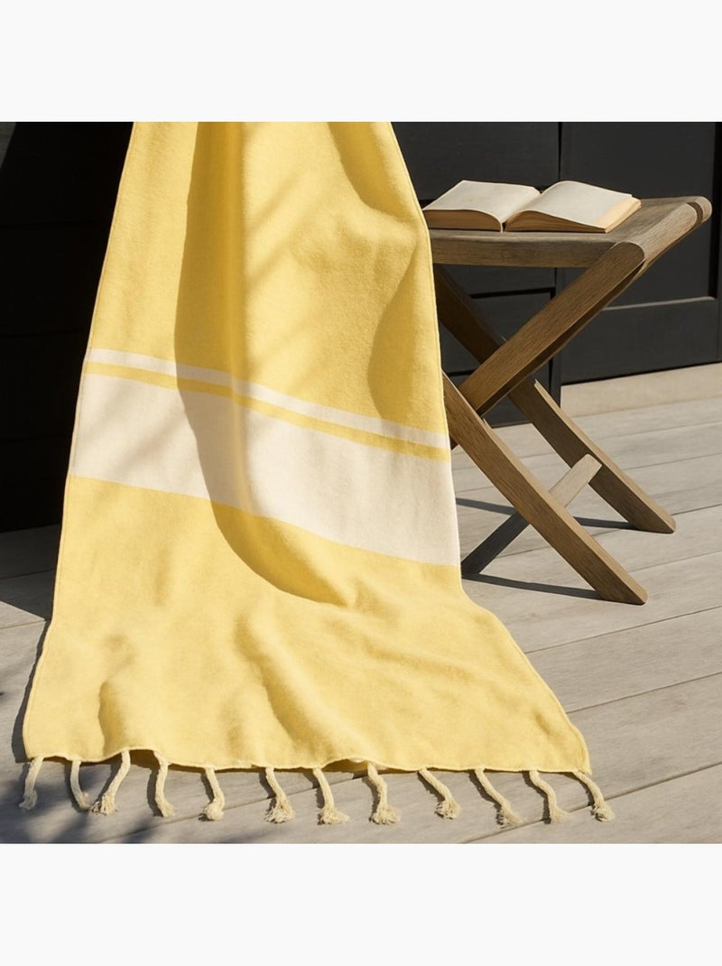 Fouta à franges 90x180cm Jaune - Kiabi