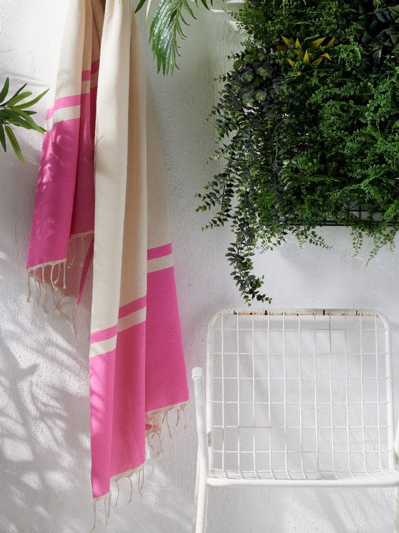 Fouta à franges bicolore coton SUMMER Rose - Kiabi