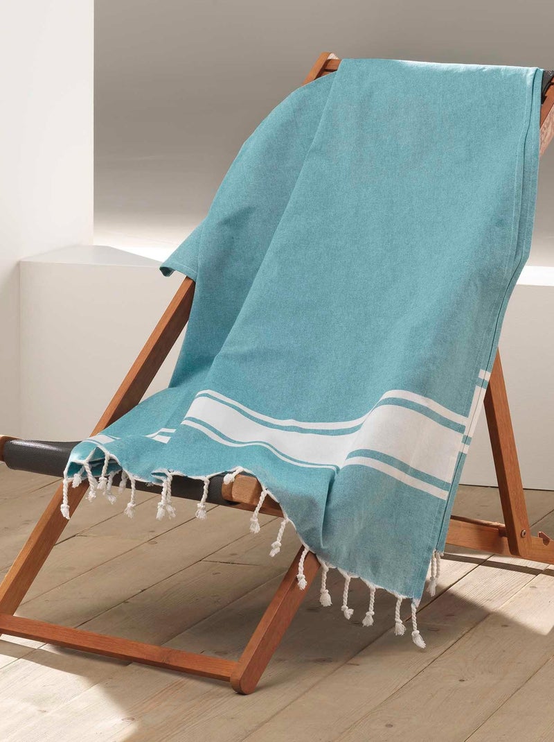 Fouta a franges Collection Filotie Bleu turquoise - Kiabi