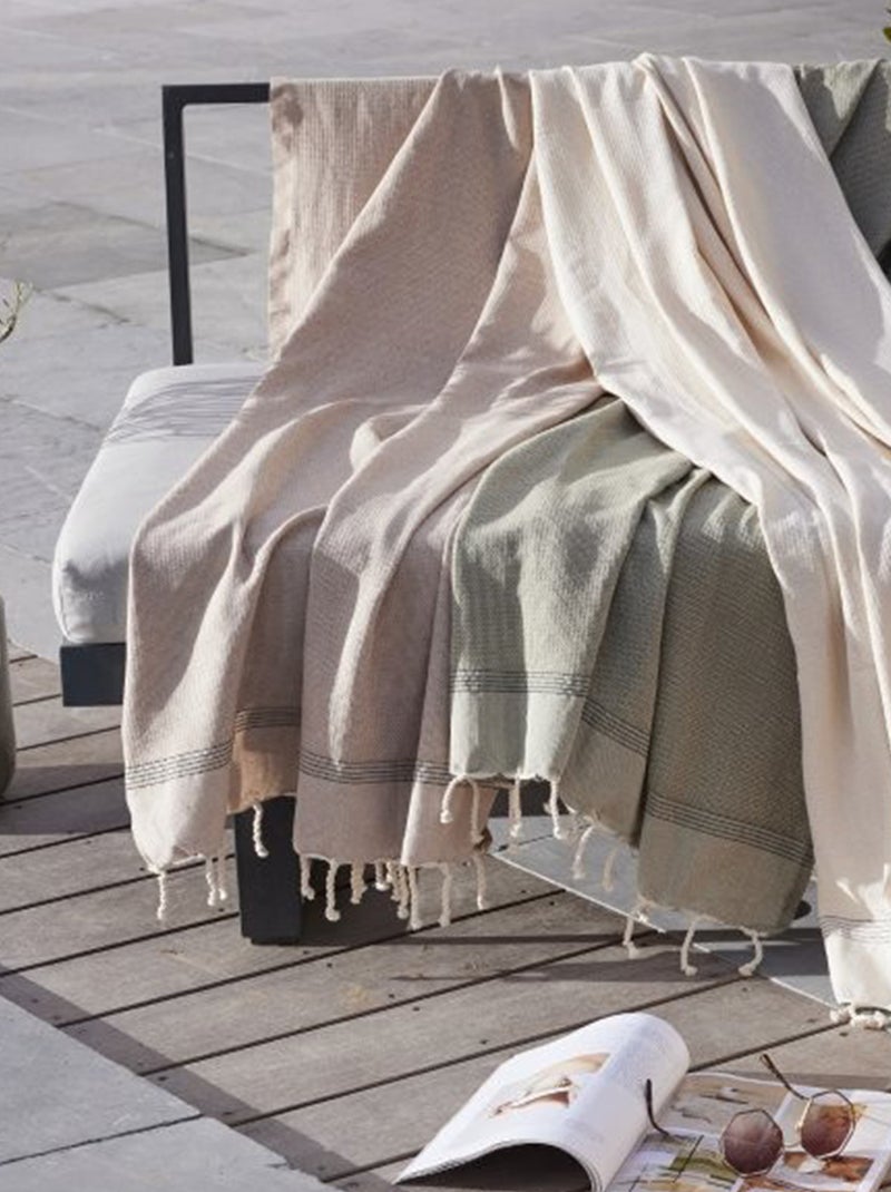 Fouta avec franges 100x200 cm Coton Suly Kaki - Kiabi