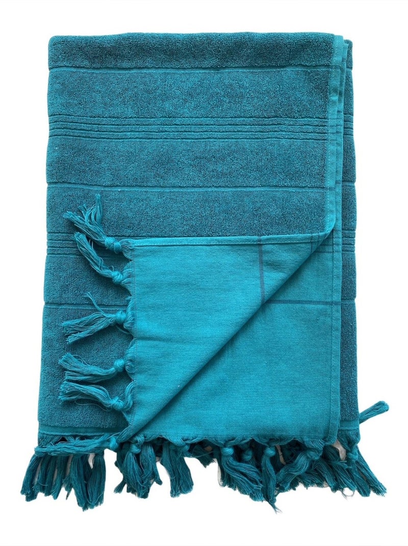 Fouta éponge Bleu 140x180 330g/m² - Hammam Lake XL Bleu - Kiabi