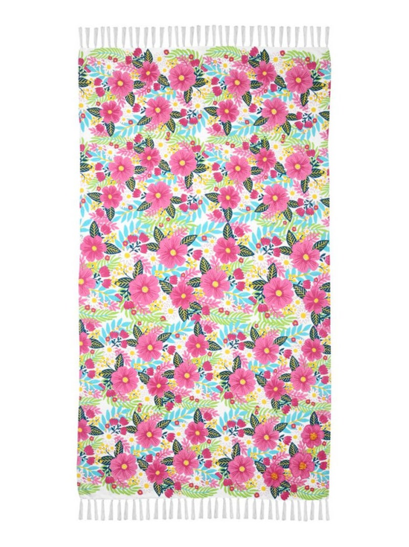 Fouta Fleurs Tropicales – 90x180 cm Rose - Kiabi