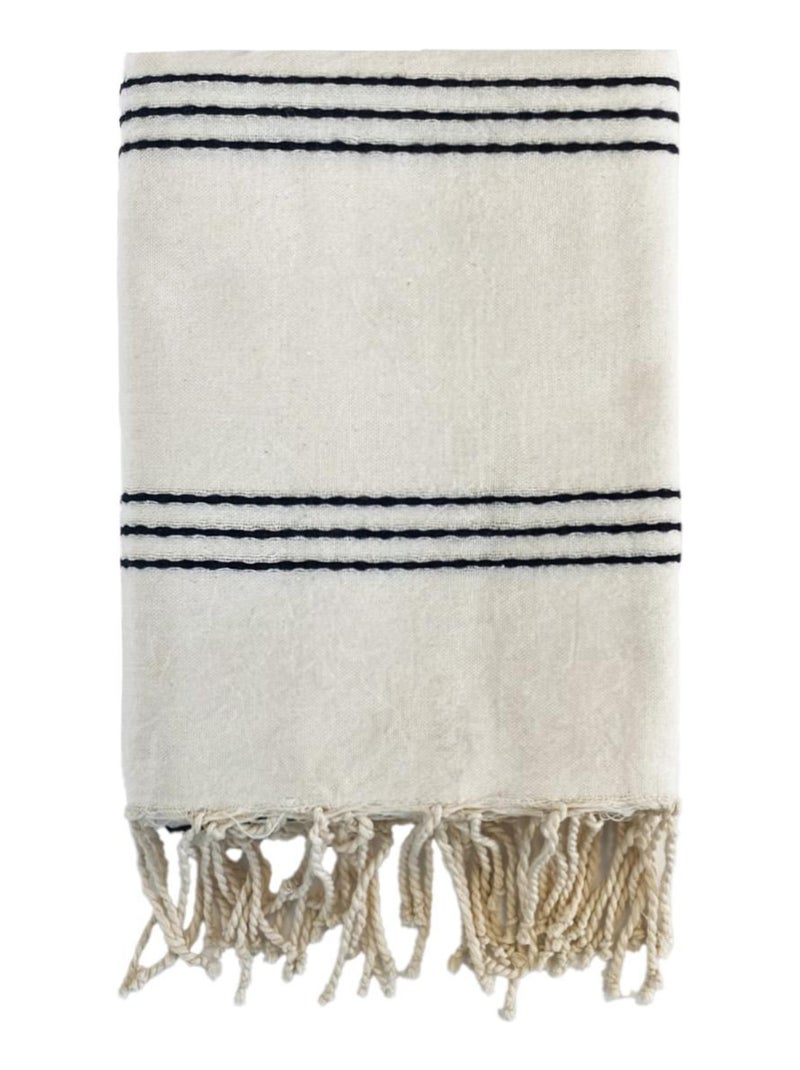 Fouta traditionnelle Calliope Écru/Noir 200x200 190g/m² Noir Ecru Noir - Kiabi