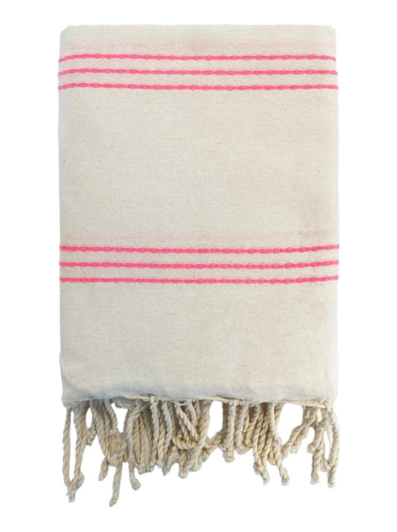Fouta traditionnelle Calliope Écru/Pinky 200x200 190g/m² Rose clair - Kiabi