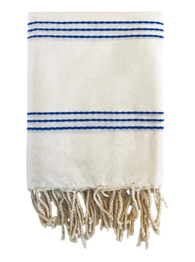 Fouta traditionnelle Calliope Écru/Royal 200x200 190g/m² Bleu roi - Kiabi