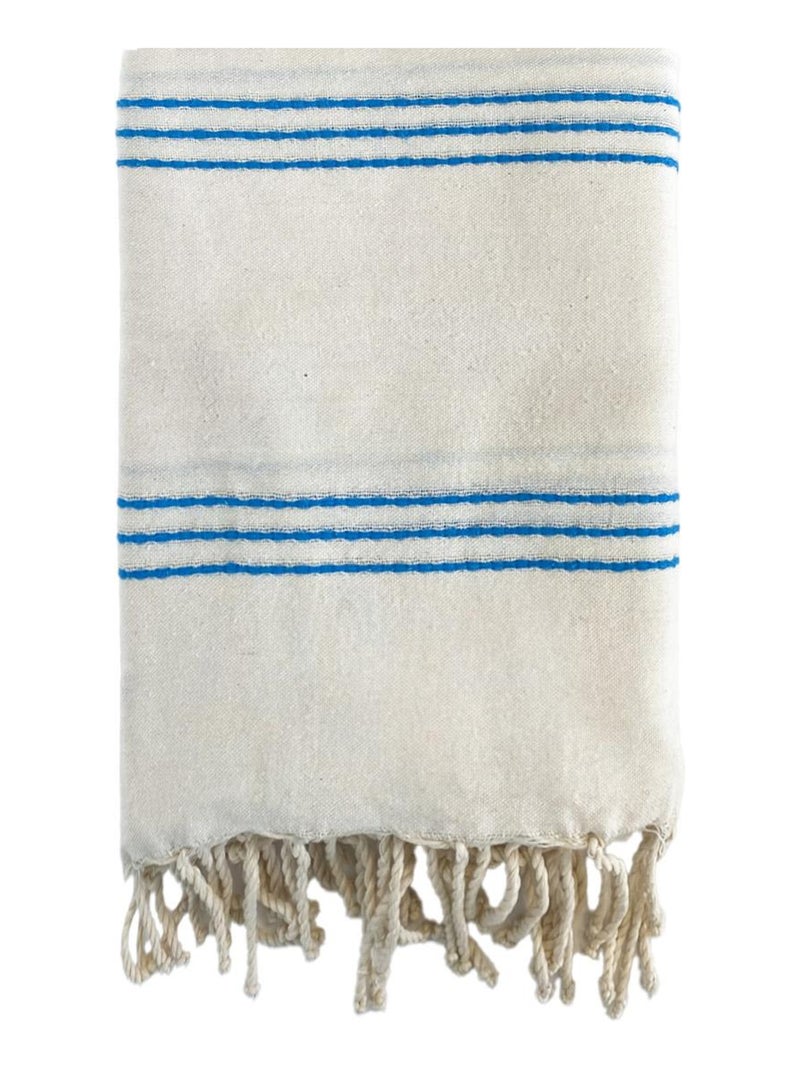 Fouta traditionnelle Calliope Écru/Turquoise  200x200 190g/m² Bleu turquoise - Kiabi