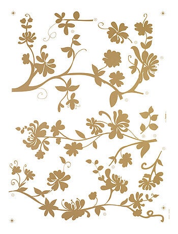 Frasca, Sticker mural branche avec fleur et feuilles couleur marron - 50x70 cm