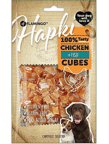 Friandise petits blocs avec poulet et cabillaud
