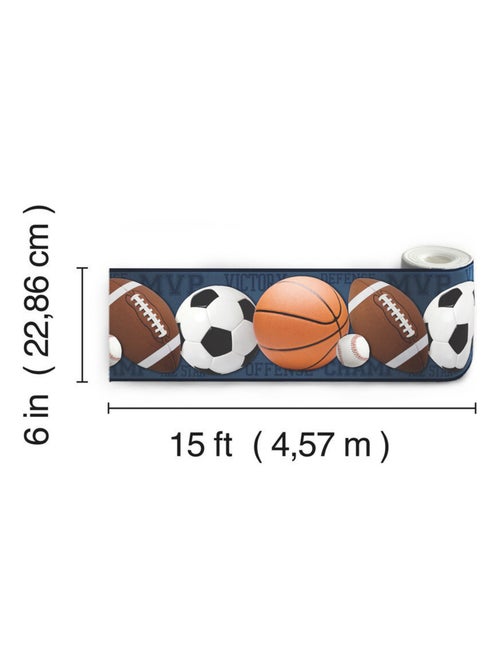Frise adhésive - Baseball - Basketall - Rugby - Longueur 22,86 cm - Kiabi