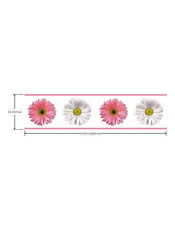 Frise adhésive - Florale Rose - Longueur 22,86 cm