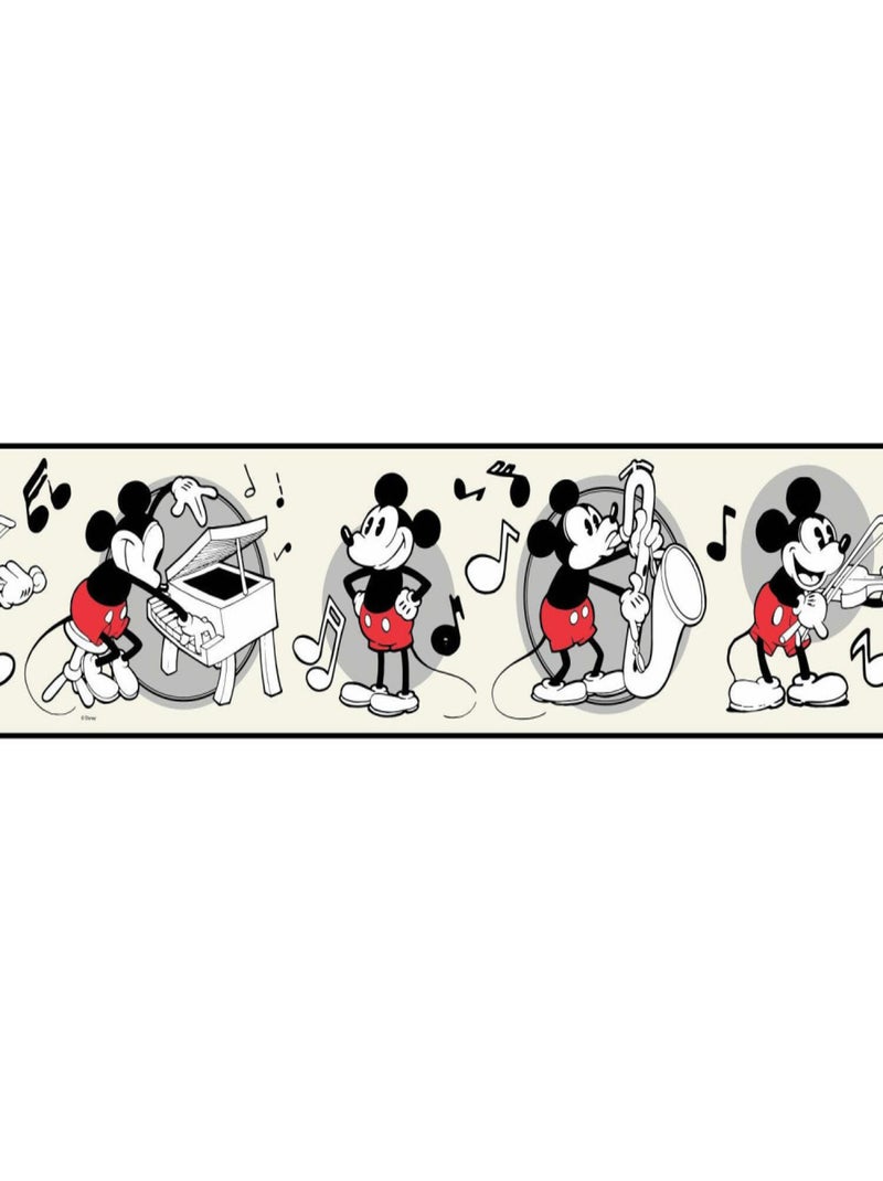 Frise adhésive Disney Mickey Mouse vintage Piano, saxo et violon - 12,7 cm x 4.57 m Multicolore - Kiabi