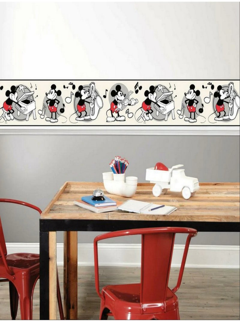 Frise adhésive Disney Mickey Mouse vintage Piano, saxo et violon - 12,7 cm x 4.57 m Multicolore - Kiabi