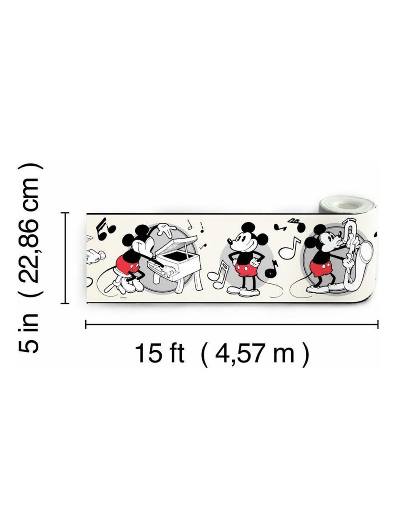 Frise adhésive Disney Mickey Mouse vintage Piano, saxo et violon - 12,7 cm x 4.57 m Multicolore - Kiabi