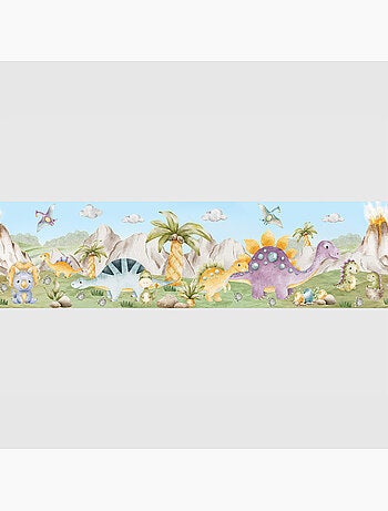 Frise auto-adhésive - dinosaures jouant à l'aquarelle - 500x13,8 cm