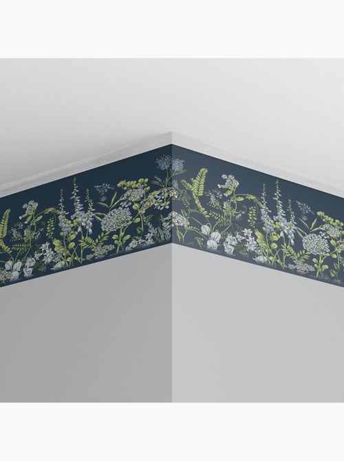 Frise auto-adhésive - fleurs de vesce sur fond bleu de prusse - 500x13,8 cm - Kiabi