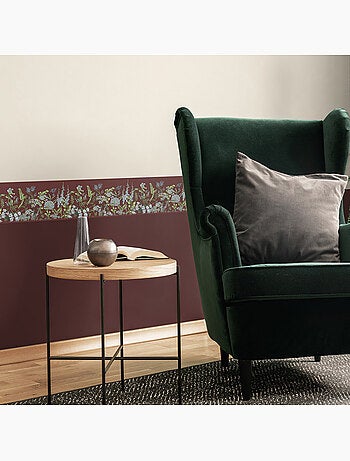 Frise auto-adhésive - fleurs de vesce sur fond rouge bordeaux - 500x13,8 cm