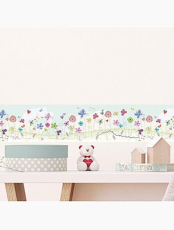 Frise auto-adhésive - gribouillage de fleurs d'été - 500x13,8 cm