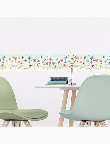 Frise auto-adhésive - gribouillage de fleurs d'été - 500x13,8 cm