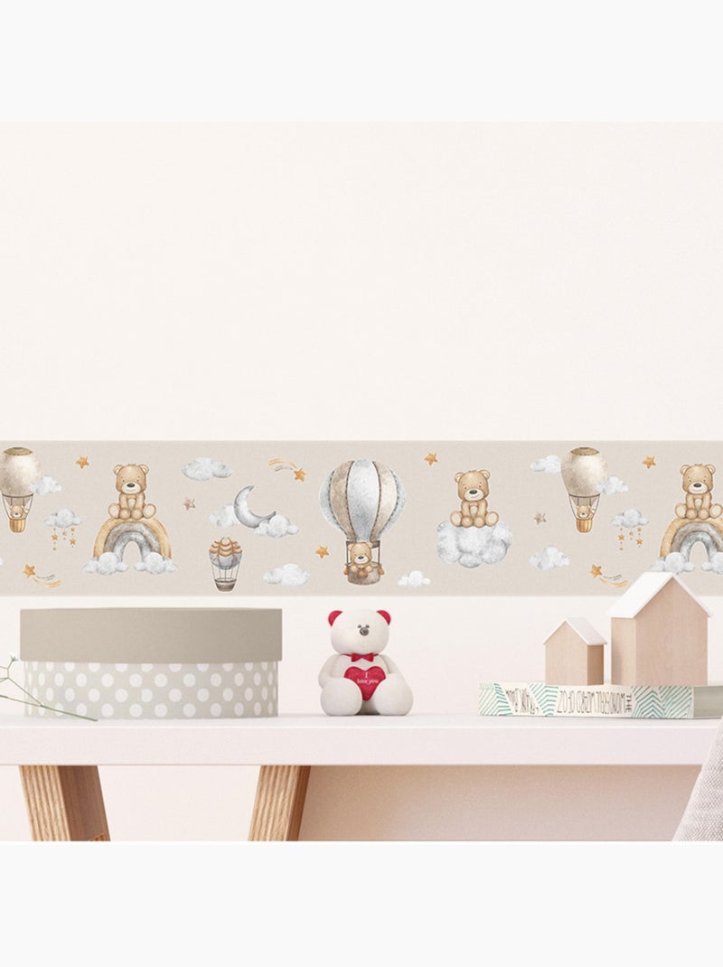 Frise auto-adhésive - ours mignon dans le ciel sur fond marron - 500x13,8 cm Multicolore - Kiabi