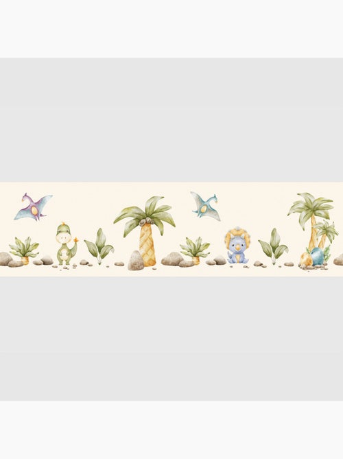 Frise auto-adhésive - petit t-rex et ses amis sur fond beige - 500x13,8 cm - Kiabi