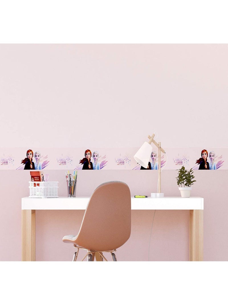Frise auto-adhésive Disney - La Reine des Neiges 2 - modèle Anna et Elsa fond rose - 5 M x 14 CM Multicolore - Kiabi