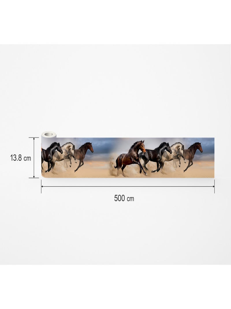 Frise auto collante 4 chevaux qui galopent et sautent sur le sable -1 rouleau Multicolore - Kiabi