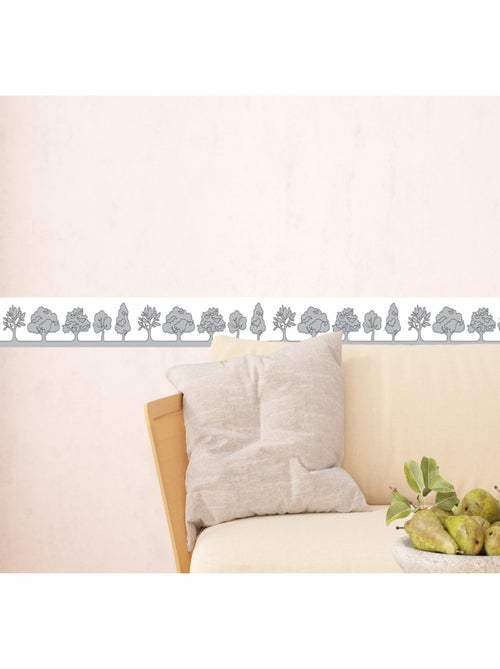 Frise auto-collante 5 arbres dessinés en gris sur fond blanc - Kiabi