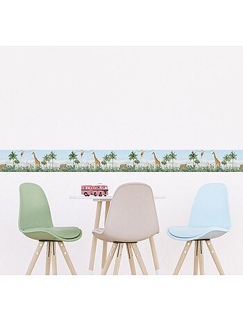 Frise auto-collante animaux de la jungle girafe, léopard et singe en couleur- 1 rouleau de 0,138 x 5